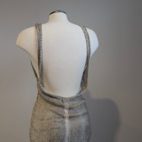 Silver Metallic Mesh Backless Mini Dress S/M Party NYE - Picture 6 of 15